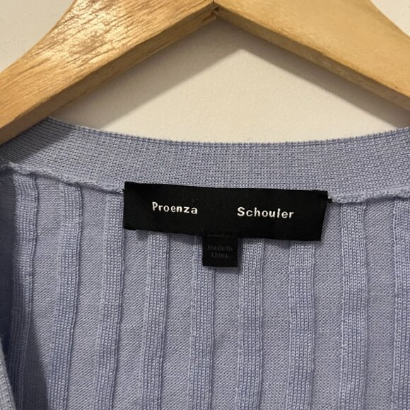 Proenza Schouler Two Toned Blue Ribbed Cardigan Sweater Size Large - Picture 3 of 6